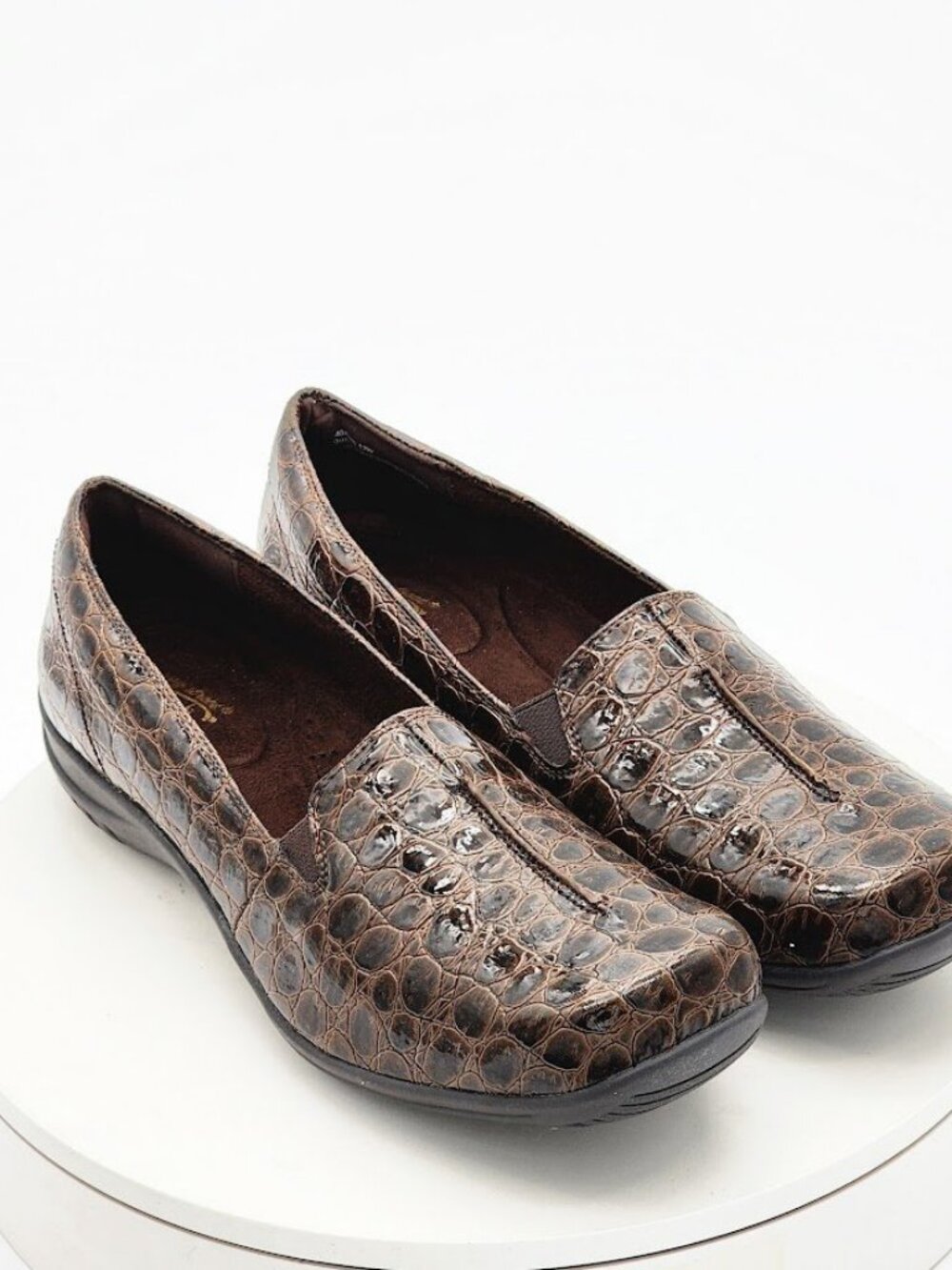 Easy Street Purpose Brown Croc Loafers Women’s Size 12 Wide Comfort Shoes